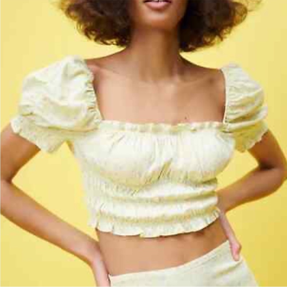 Zara Yellow Floral Smocked Crop Top